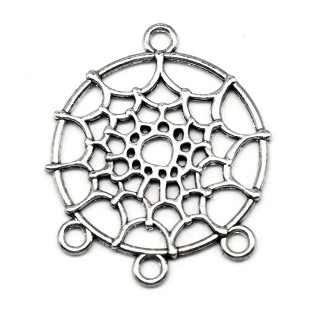 10pcs 28x34mm Dream Catcher Earring Connector Pendants For Jewelry Making Accesori Woman Jewelri Antique Silver Color