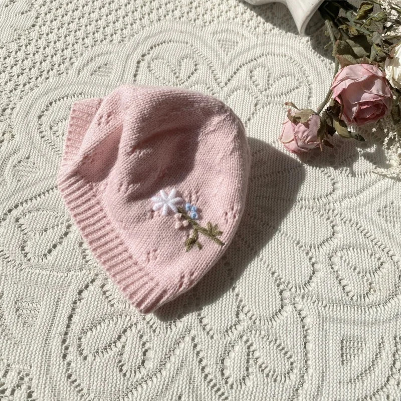 2025年秋冬新作 幼児 女児 ニットロンパース+帽子 長袖 花柄刺繍 ベビーニットジャンプスーツ