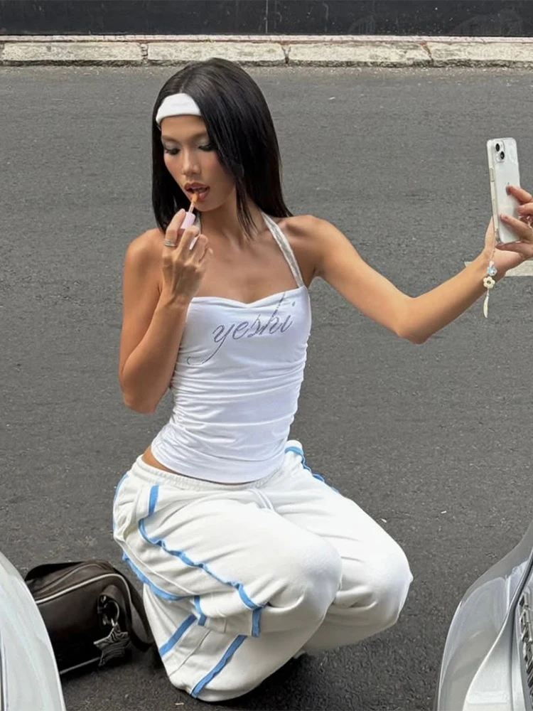 

Cutenew сексуальный камзол с буквенным принтом, женский кружевной лоскутный эластичный облегающий топ с низким воротом для вечеринок и клубов, уличная одежда, модный жилет Y2K