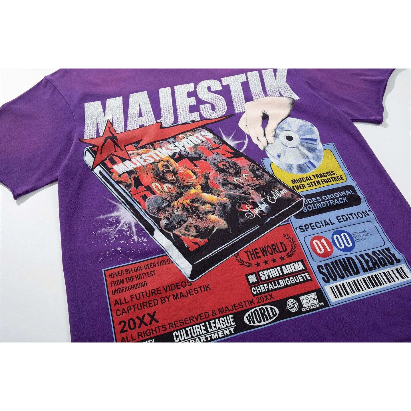 MAJESTIK Retro Beaded Print Short-Sleeved T-Shirt - Loose, Weathered, Edged for Men and Women