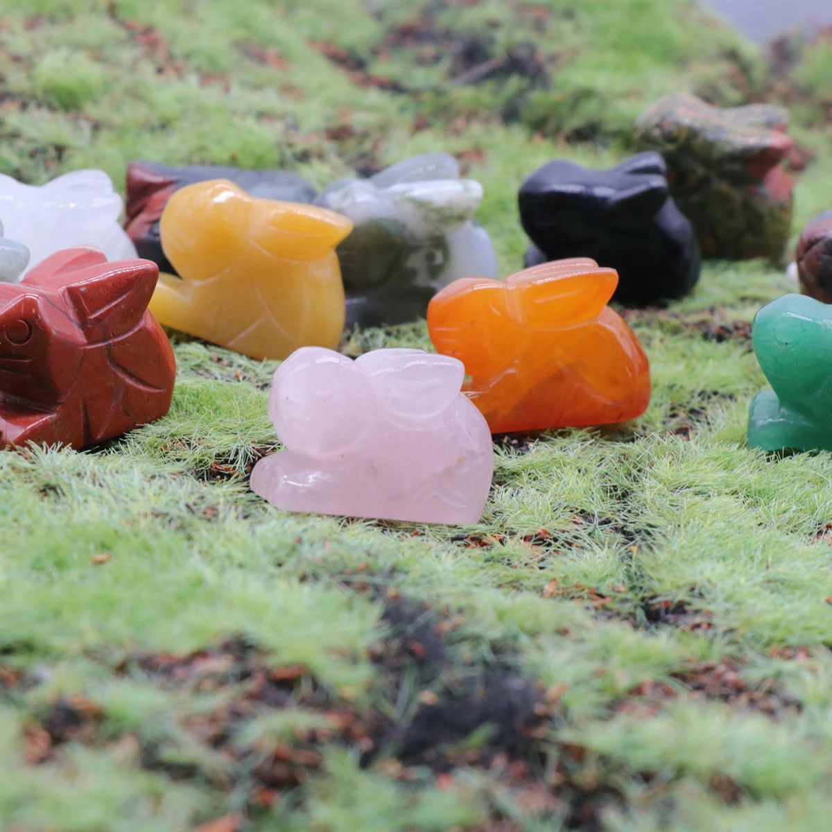 أرنب حجر نحت تمثال شفاء كريستال الحيوانات تمثال ديكور المنزل الأحجار الكريمة الطبيعية ارتفع الكوارتز الحرفية هدية غرفة زخرفة