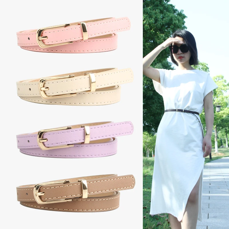 

Women PU Leather Simple Metal Buckle Belt Girls Dress Jean Pants Waistband Belts For Lady Luxury Designer Brand