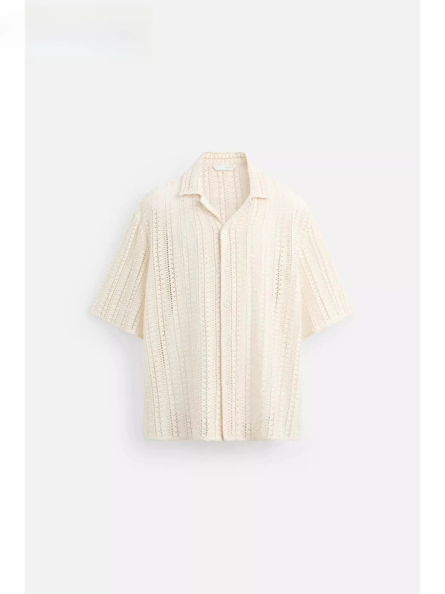 2025 New American Casual Loose Hollow Hook Texture Short Sleeve Shirt Jacket Men's 3772410 Summer Loose Fit Regular Sleeve