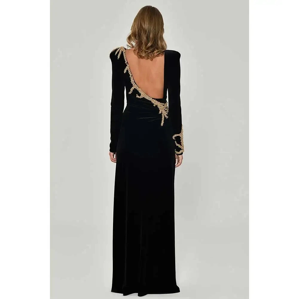 Romantic Black Velvet Mermiad Evening Dress Ladies High-end Formal Stage Gown Backless Special Festival Haute Couture Dress