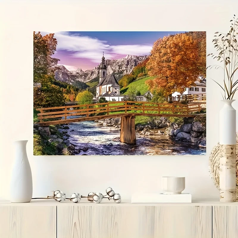 จิ๊กซอว์บาวาเรียนฤดูใบไม้ร่วง 1,000 ชิ้น - ทิวทัศน์เยอรมันพร้อมบ้าน สะพาน และปราสาท - ขอบต่อกันแน่น แข็งแรง สีสันสดใส - Ch