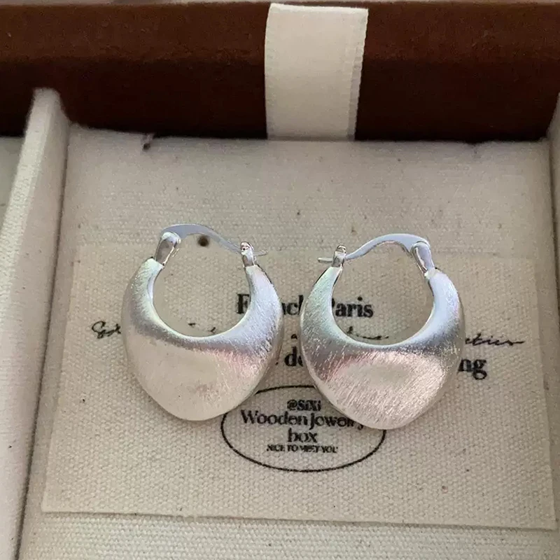 GANPUP Exquisite Geometrische Creolen mit Mattierter Oberfläche für Damen, Modisches Neues Silberfarbenes Ohrschmuck-Geschenk für Partys – Detail 4
