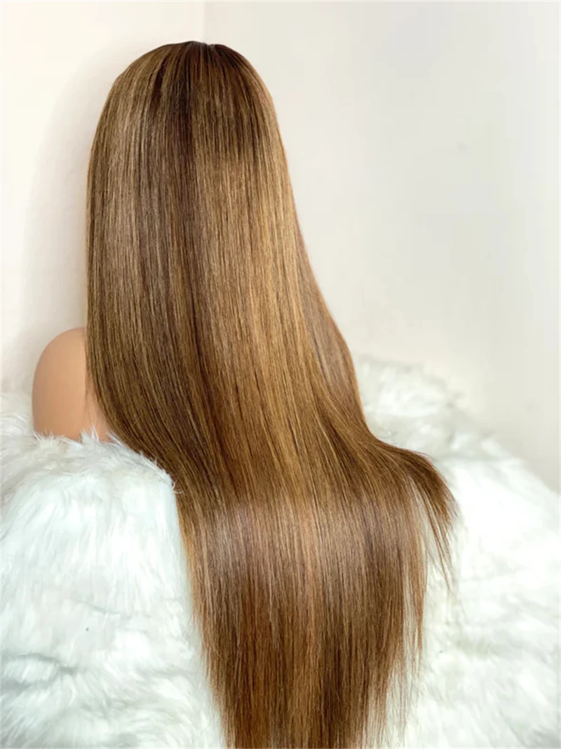 30 بوصة سوبر طويل شعر مستعار مستقيم أومبير العسل البني Balayage شعر مستعار للنساء جودة عالية الاصطناعية HD الدانتيل الجبهة الباروكات جاهزة للشحن