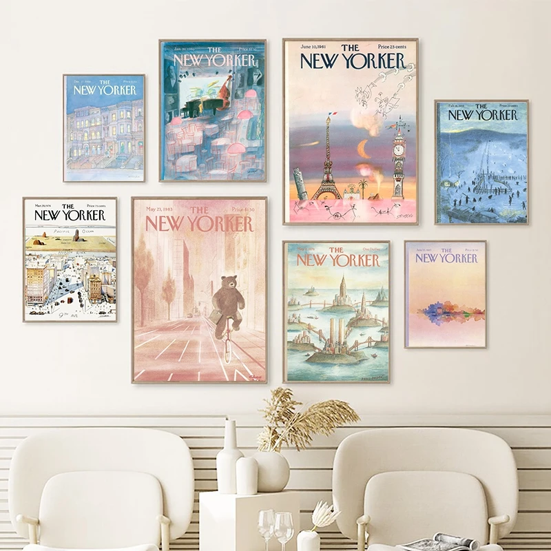 The New Yorker Magazine Canvas Print Retro Posters and Prints Vintage Wall Art Pictures Living Room Home Decoration Paintings