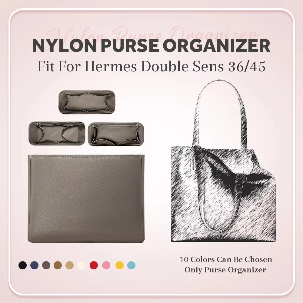 Nylon Purse Organizer Insert, Inner Liner Bag Organizer Insert Fit for Hermes Double Sens 36/45 Tote Inside Storage Cosmetics