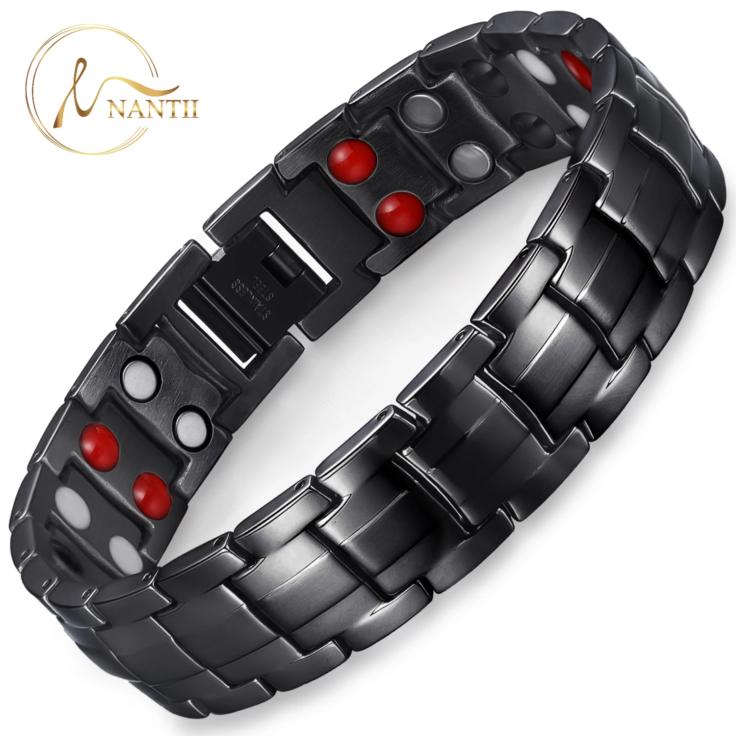 

Stainless Steel Bracelet for Men Fashion Double-Row Ultra Strength Bio Magnetic Therapy Bracelets Germanium Negative Ion Bangle