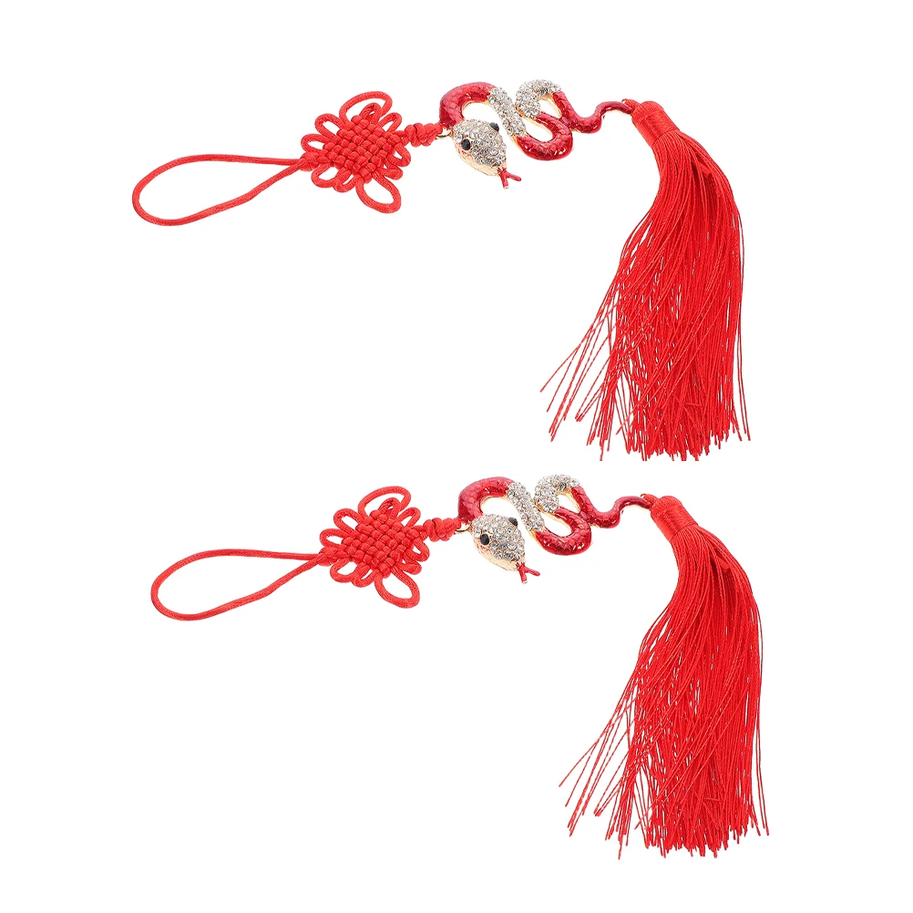 

2pcs Snake Car Hanging Rhinestone Tassel Alloy FengShui Decoration ChineseNewYear Charm Auspicious Pendant