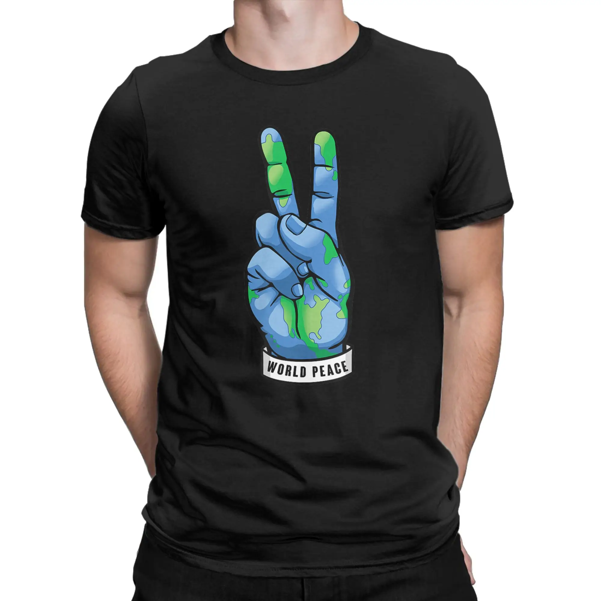 Vintage Earth Love Power Peace World T-Shirts for Men Round Collar 100% Cotton T Shirts  Short Sleeve Tees New Arrival Clothes