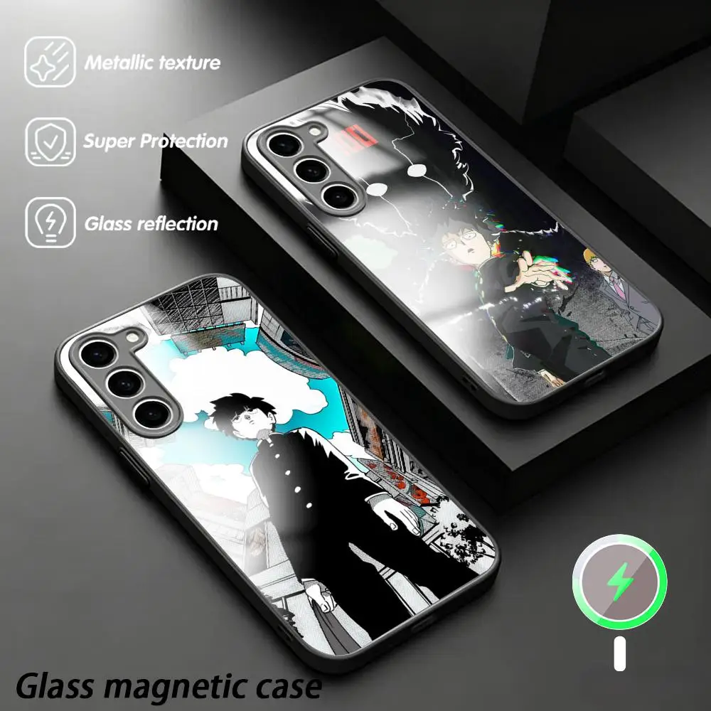 Mob P-psy-cho 100 hot blood japan pattern Phone Case For Samsung S26 S25 S24 S23 S22 S21 Plus Ultra Note Glass Magnetic Case