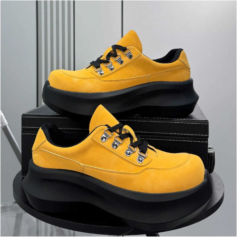

7CM Height-increasing Men's Thick-soled Casual Outdoor Work Shoes Fashion Breathable Men Lace-up Platform Sneakers