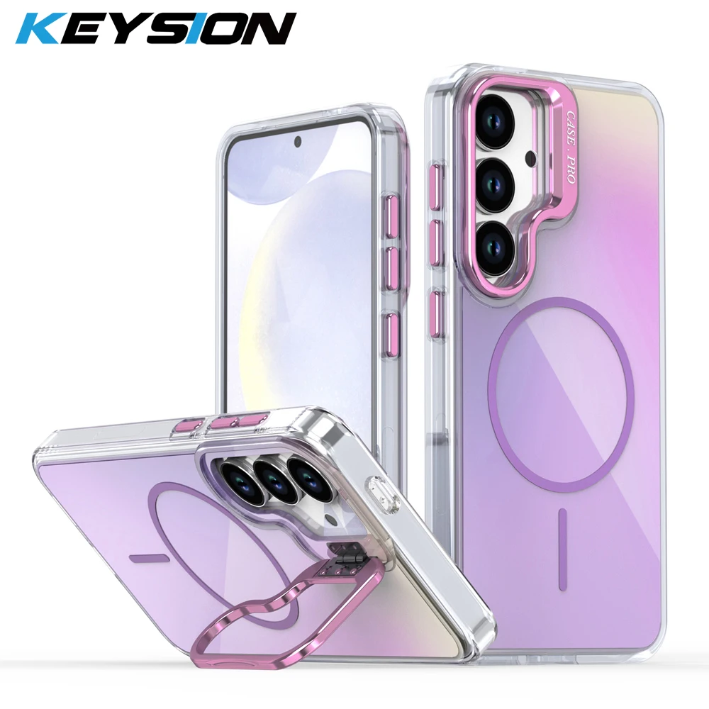 

KEYSION Colorful Gradient Magnetic Lens Stand Case for Samsung A55 5G A35 A25 TPU+PC Shockproof Cover for Galaxy A54 5G A34 A14