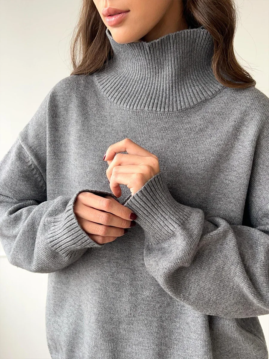 Women's Turtleneck Sweater Oversize Winter Vintage  Knitted Red Sweater Pullover Women Soft Gray Warm Sweater for Women 2024 New