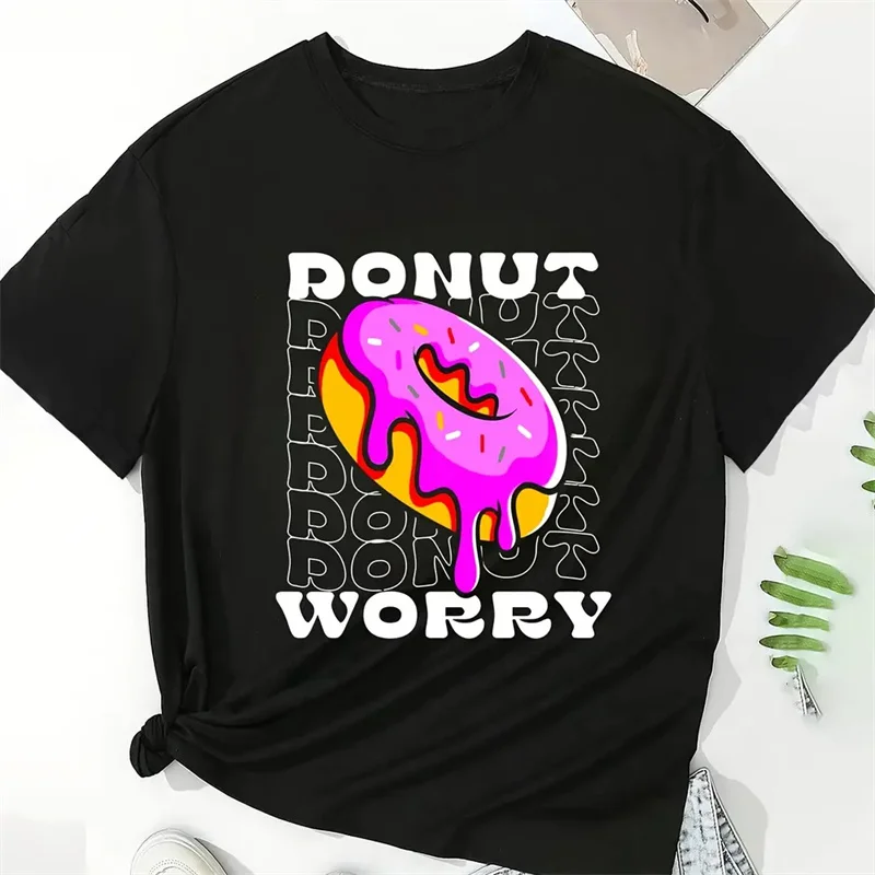 Casual Donuts Cartoon Graphic T Shirt for Men Clothing Fashion 3D Print Doughnut Short Sleeve T-shirt Loungewear Pajama y2k Tops