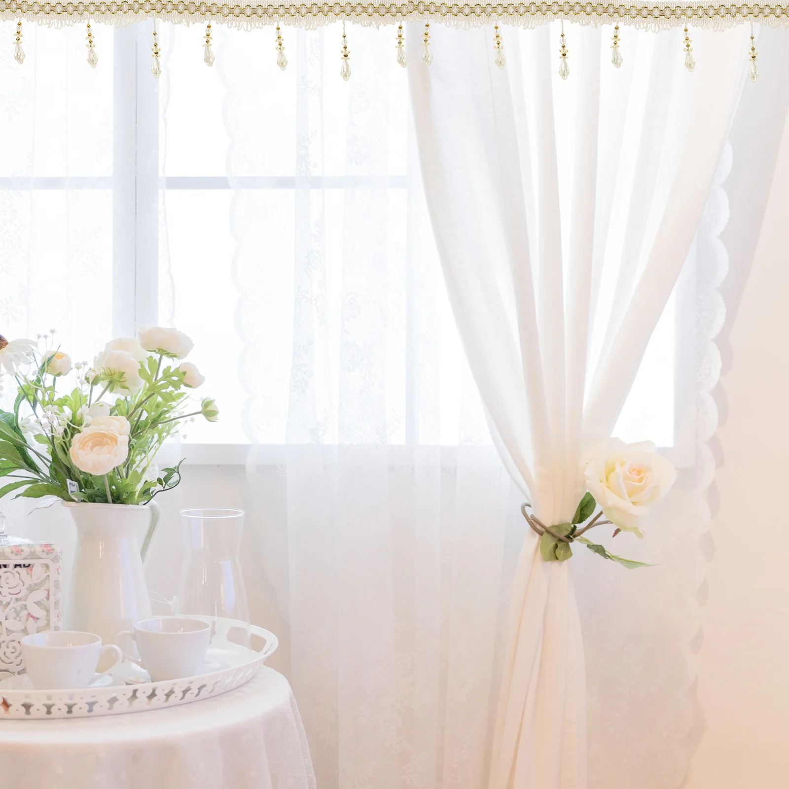 

1Pcs Chic Crystal Beads Trim Delicate Curtain Accessory Perfect for Window Dressings Sofa Tablecloth Decoration