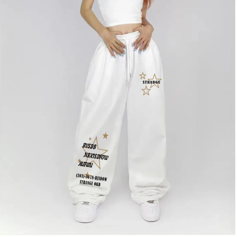 Unisex-Hose, gerade geschnitten, schnelltrocknend, mit 3D-Druck, Stern- und Buchstabenmuster, lockerer Schnitt, Streetwear-Hose, elastischer Bund, Freizeit- und Outdoor-Sport-Lange Hose – Detail 4
