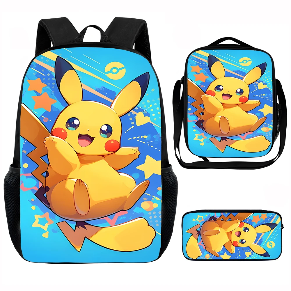 

Cartoon P-pokemons Child School Backpack with Lunch Bags ,Pencil Bags ,School Bags for Boys Girls Best Gift