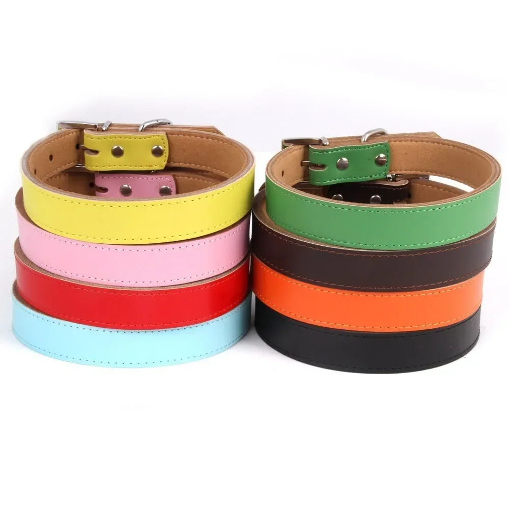 1 Piece Genuine Leather Durable Pet Dog collar Brown Black Red Orange Pink Green Blue for Puppy Large Dog Collar Size XS S M L