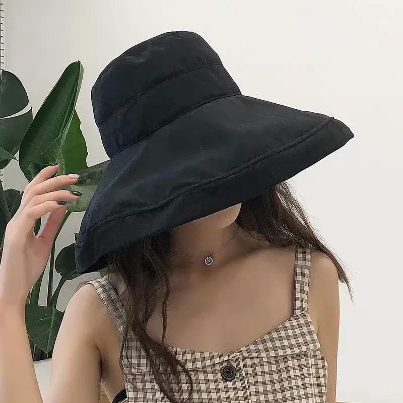 Women's Hat Bucket Hat Panamanian Women Four Seasons Fisherman Big Brim Double-Sided Fisherman Hat Sun Visor Cap