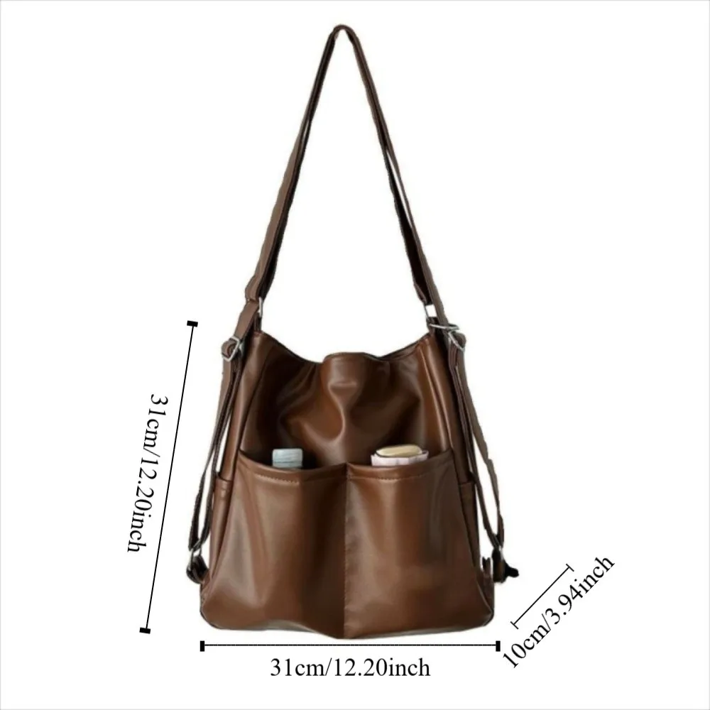 Portable Large Capacity Retro Commuting Backpack Solid Color Fashion Travel Shoulder Bag Casual Simple Crossbody Bag Student