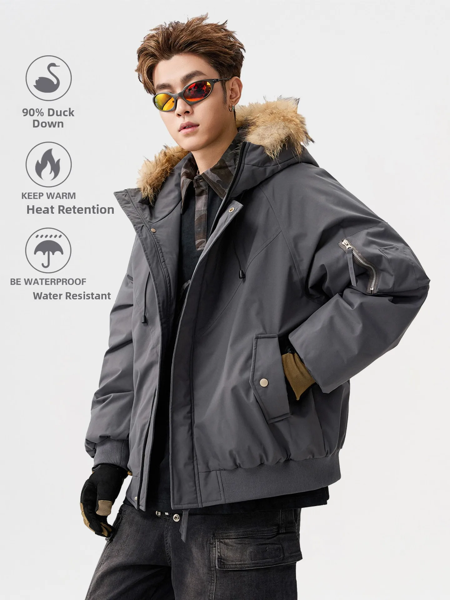 

Detachable Large Fur Collar Workwear down Jaet Thiened Warm Parka Coat for Men And Women Winter Outerwear for Couples