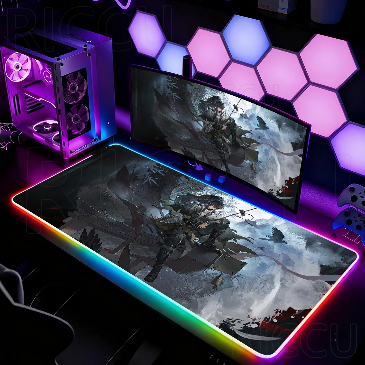 

Wuthering Waves Qiuyuan HD RGB Mouse Pad XXL Gaming Computer Gamer PC LED Keyboard Desk Mat Non-Slip Rubber Laptop Mouse pads
