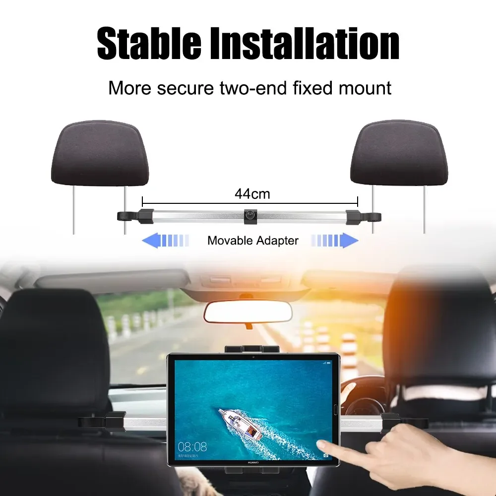 VIKEFON Moverable Tablet Car Stand Clamp 13\'\' Car Rear Pillow Phone Holder for iPad Pro 12.9 Seat Rear Headrest Mounting Bracket