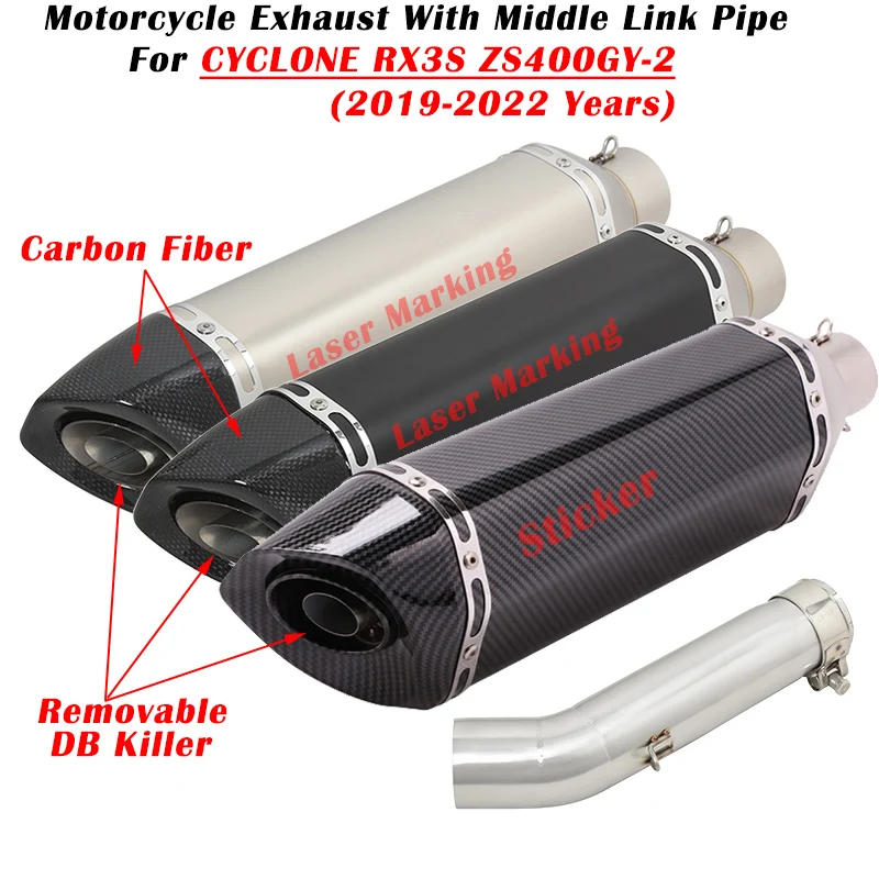 

For CYCLONE RX3S ZS400GY-2 2019 2020 2021 2022 Motorcycle Exhaust Escape Modified Carbon Fiber Muffler With Middle Link Pipe