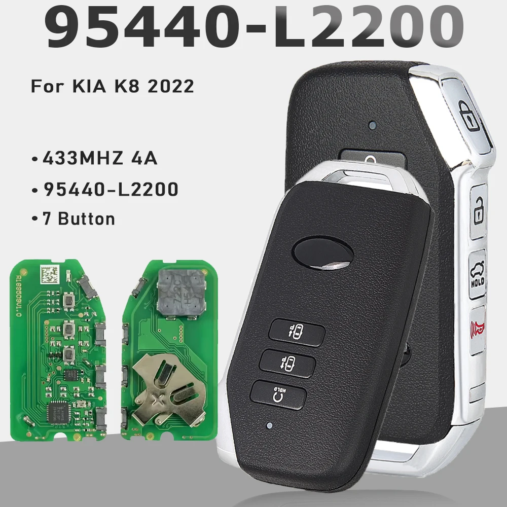 

KEYECU 95440-L2200, 7 Buttons Keyless Go Smart Remote Key Fob 4A Chip 433Mhz Proximity Control For KIA K5