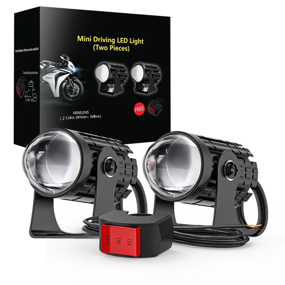 Car and Motorcycle Spotlights LED Two-color Small Steel Cannon High and Low Beam Integrated Headlights Super Bright Headlights