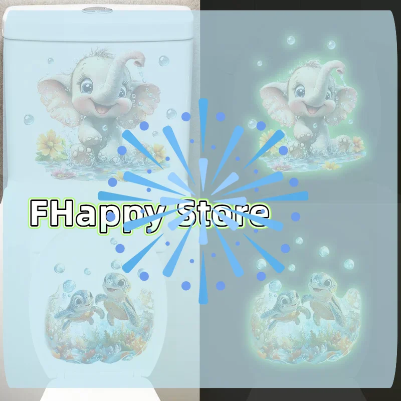 [MA]1/3Pcs Cute Elephant Duck Turtle Glow-in-the-Dark Toilet Sticker Bathroom Toilet Lid Decor Home Wall Decoration Decal[MA]