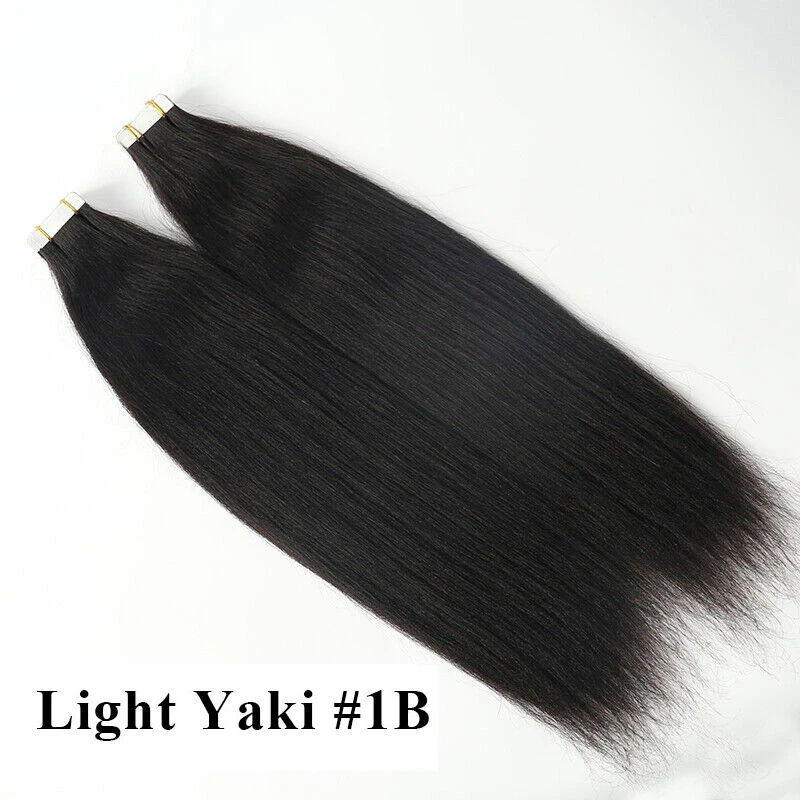 Yaki Straight Tape in Hair Extensions 14-26inches Real Virgin Human Hair Skin Weft Tape in Double Weft Glue in Hair Extensions