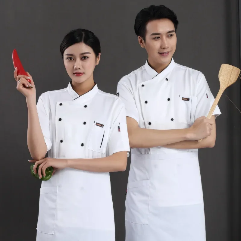 เชฟ Uniforms แขนสั้นโรงแรม Cook เสื้อผ้าอาหารบริการ Frock เสื้อทำงาน Catering ร้านอาหารครัวเครื่องมือ