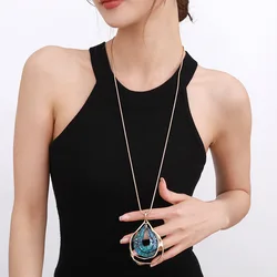 Shining Water Drop Pendant Necklace Long Sweater Chain For Women Costume Jewelry