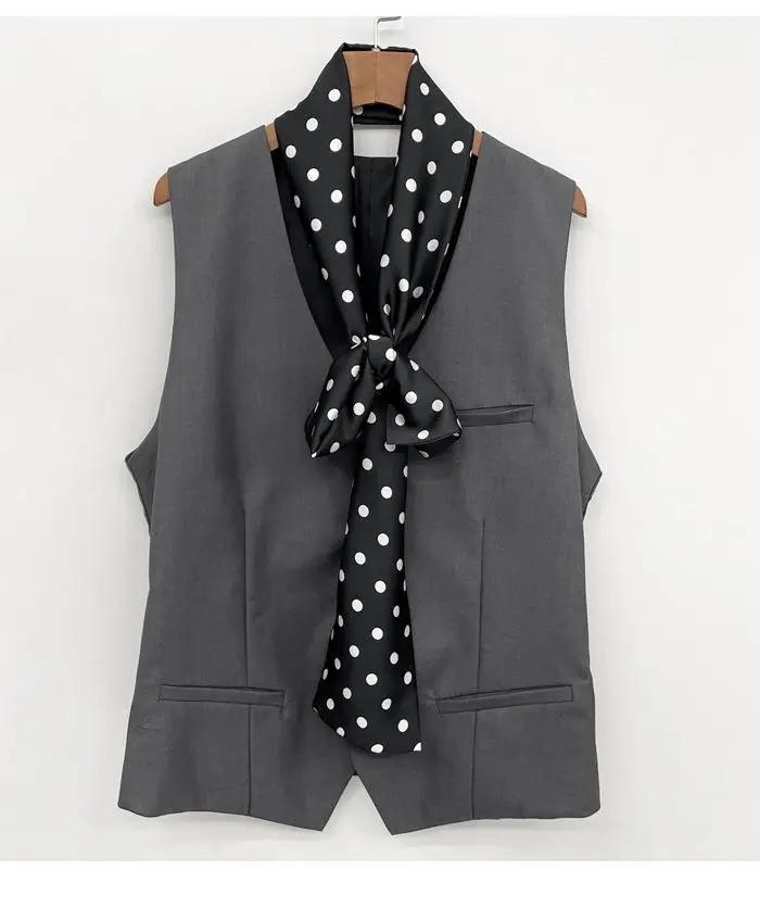 Men's British Retro Black and White Polka Dot Business Casual Small Scarf Versatile Long Scarf Decorative Neck Scarf Wide Tie