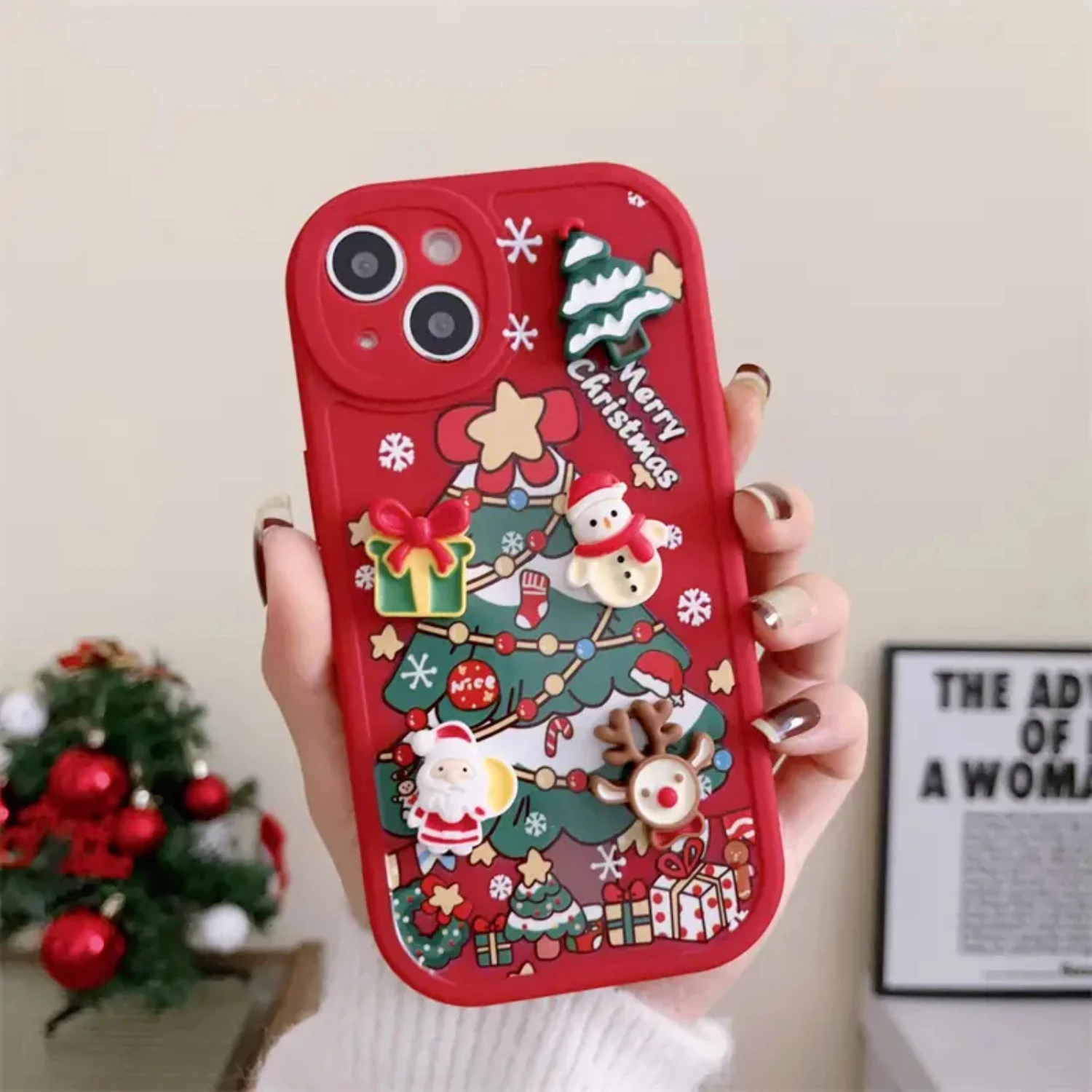 

Stylish Red White Santa Claus Snowflake Christmas Tree Pattern Case - Ideal Gift for Family and Friends - High-Quality Material