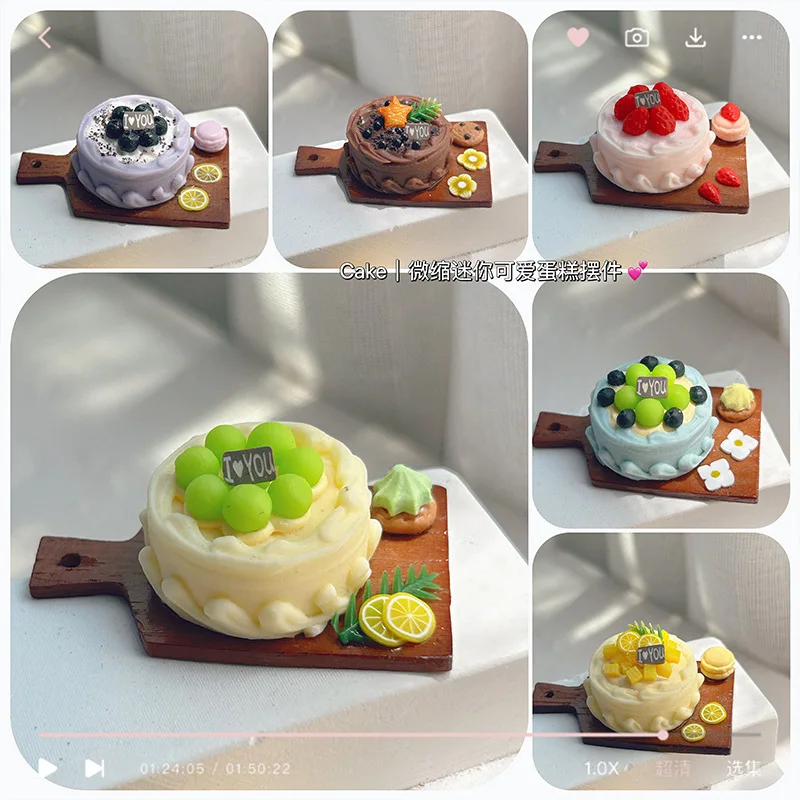 1Pc Dollhouse Miniature Birthday Cake Model For Doll House Kitchen Decoration Accessories Kids Pretend Play Toys