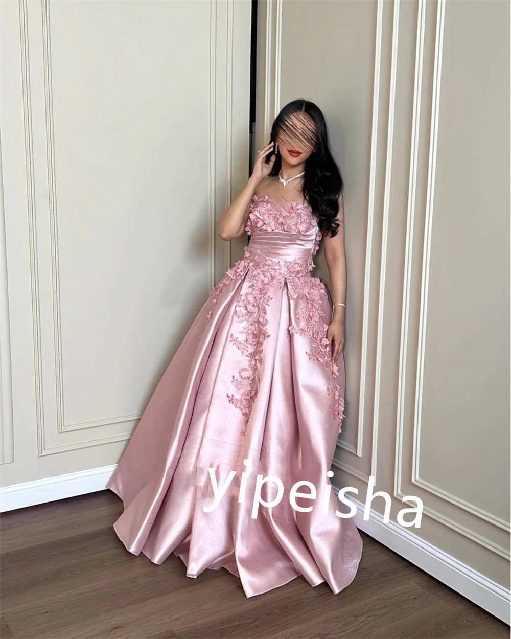 Exquisite Satin Pleat Applique A-line Sweetheart Long Dresses Evening Dresses Chinese Style Simple Sizes Available Matching