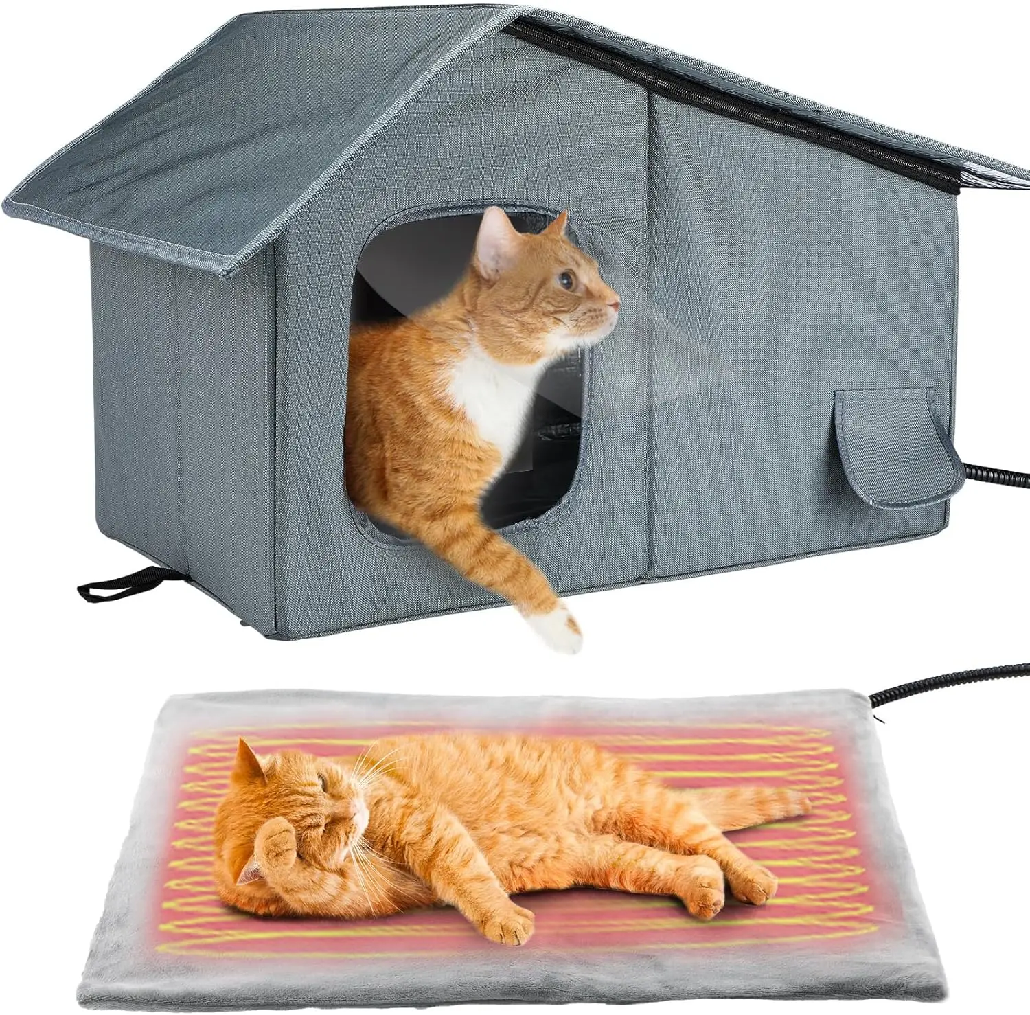 

Heated Outdoor Cat House with Thermostat, Insulated Shelter for Winter, Waterproof and Easy Setup for 1-2 Cats