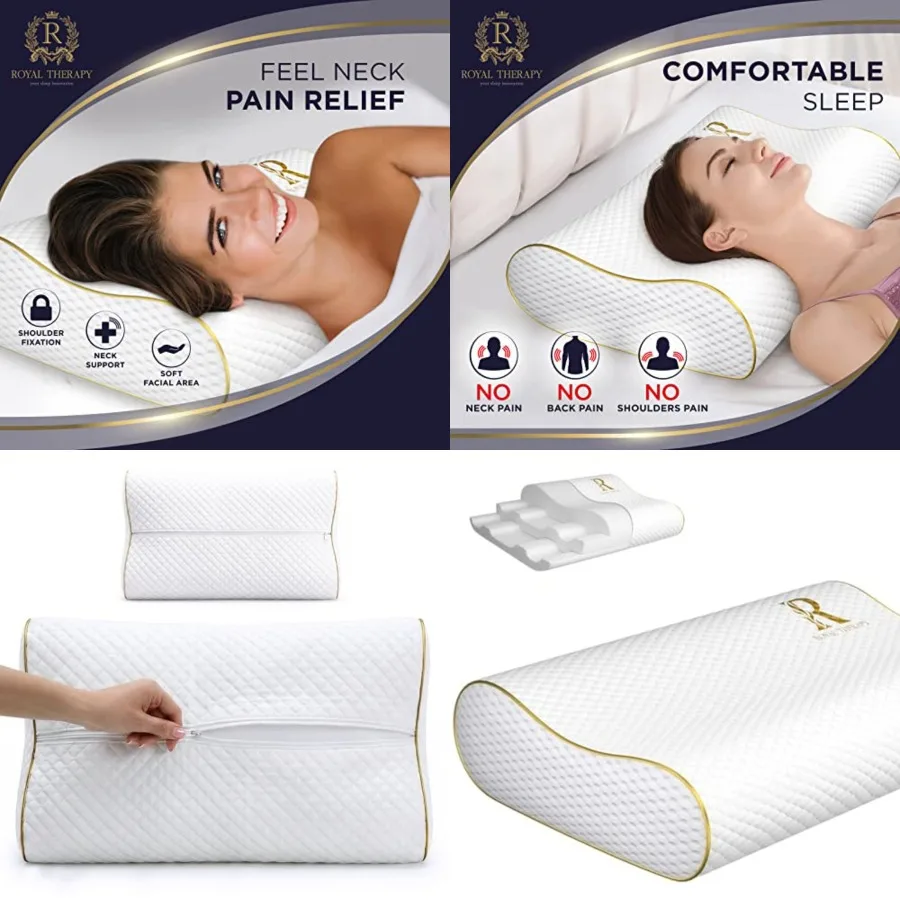 

Memory Foam Pillow, Queen Neck Pain Relief, Contour Cervical Pillow, for Neck and Shoulder Pain, Side, Back and Stomach Sleeper