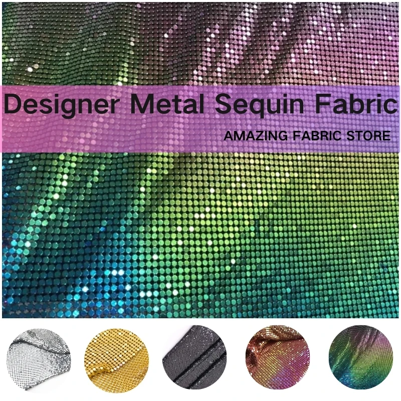 45×150cm Iridescent Black Metal Sequin fabric Aluminum Mesh Fabric  for fashion Design jewelry bags curtains  decoration