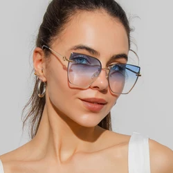 Occhiali da sole retrò Cat Eye donna Designer di marca Fashion Rimless Gradient occhiali da sole Shades lenti da taglio occhiali da vista senza cornice da donna