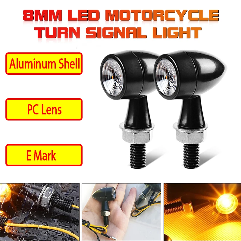 Motorcycle LED Turn Signal Light Bullet Moto Clignotant Flashing Lamp Mini LED Turn Signal Lights 12V 8mm Motorcycle Indicators