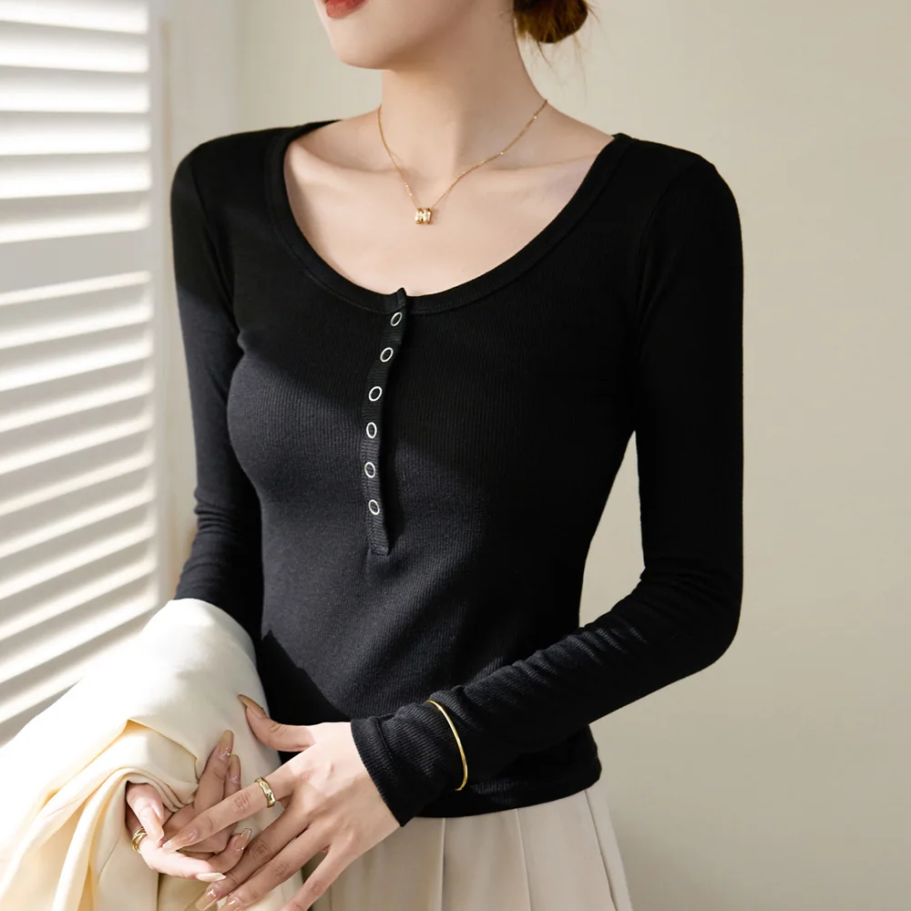 Women Autumn Winte Clothings Long Sleeve Tops for Women Cotton High elastical Women blauses With O-NECK Solid Color