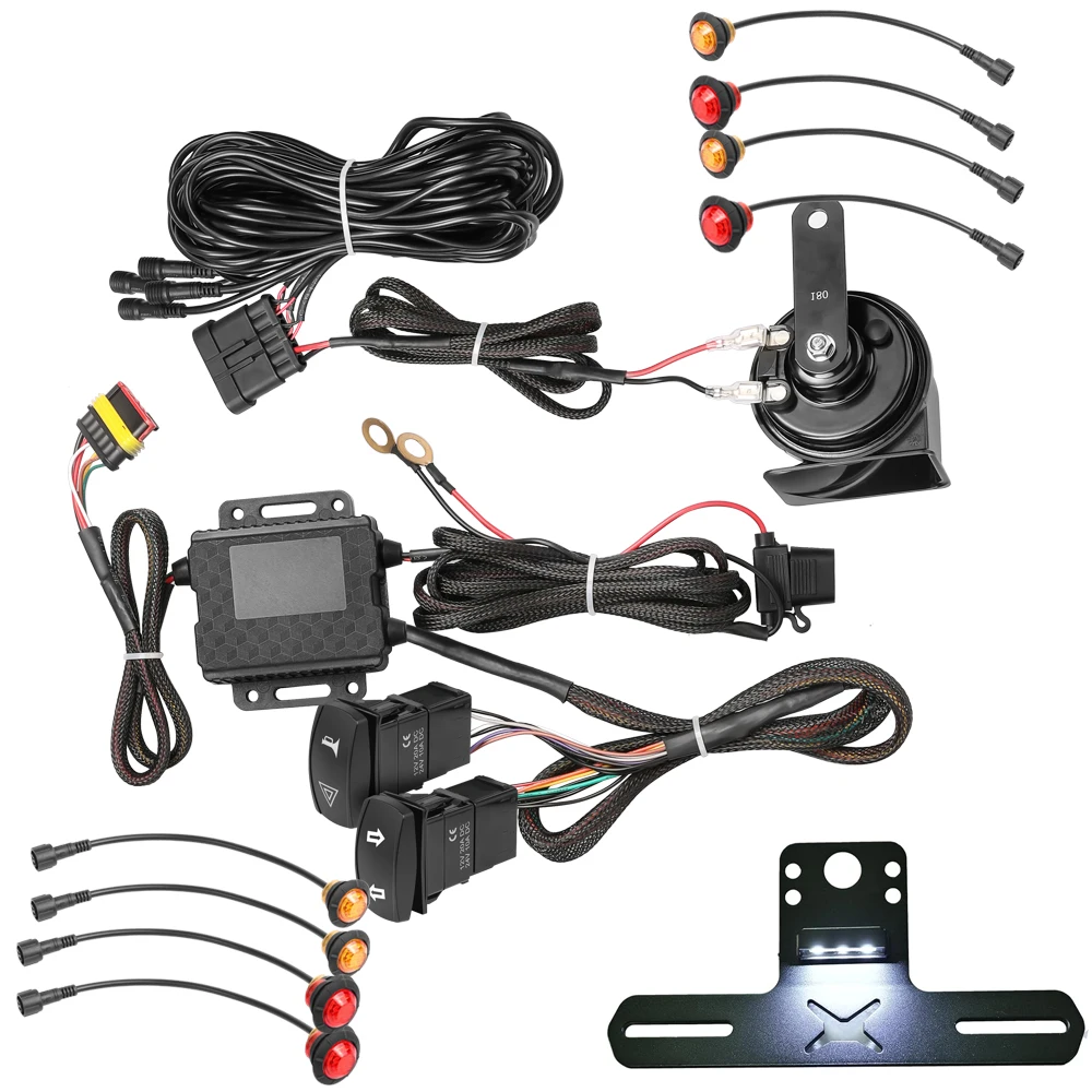 

UTV License Plate Holder with Light Aluminum License Plate Frame Mount with Universal UTV ATV Turn Signal Kit Horn Rocker Switch