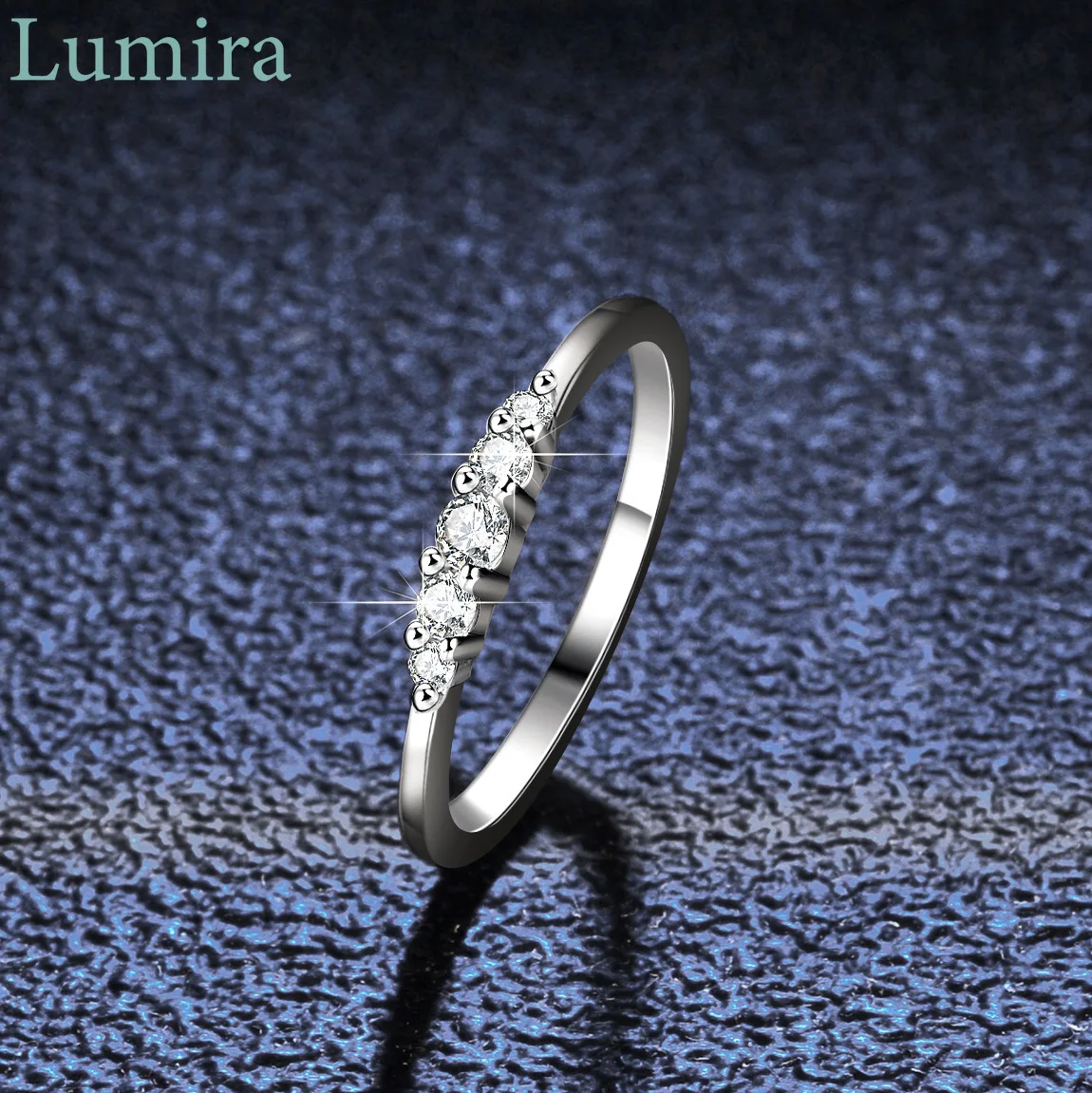 

Lumira 5-Diamond Row Platinum PT950 Ring Women with Moissanite Christmas Charm Fine Jewelry Gift for Daily Wear Stylish
