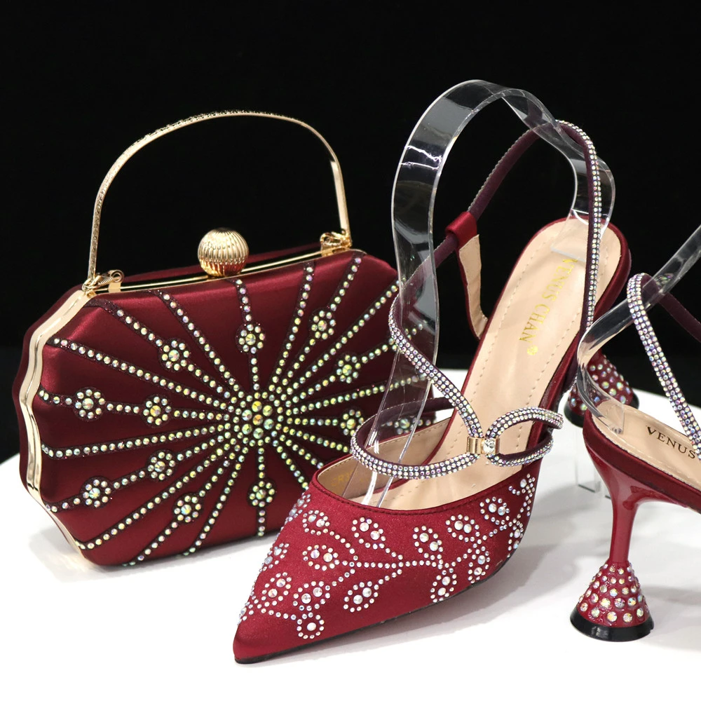 Ladies High Quality Wine Color Women's Pumps And Bag Italian Fashion Design Bag For Nigeria Wedding Party